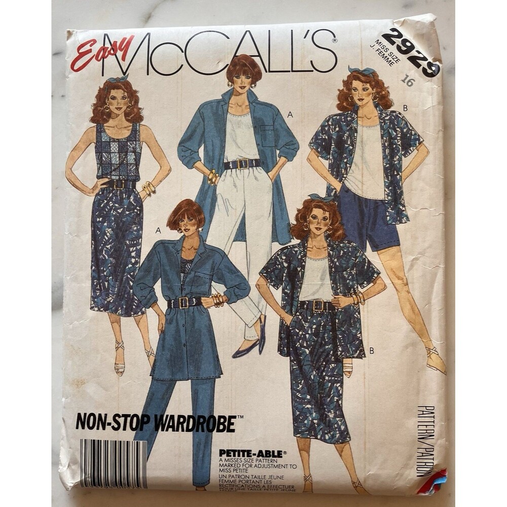 Vintage McCall’s Pattern 2929 Women’s Top Skirt Pants & Shorts Size 16 Uncut 80s